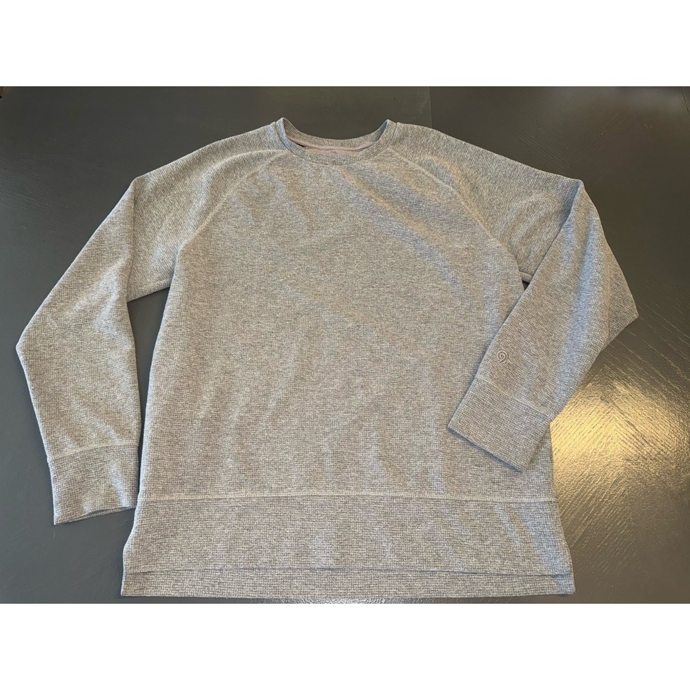 Champion Mens Size L Gray Waffle Knit Pullover Crew Sweater Warm Thermal